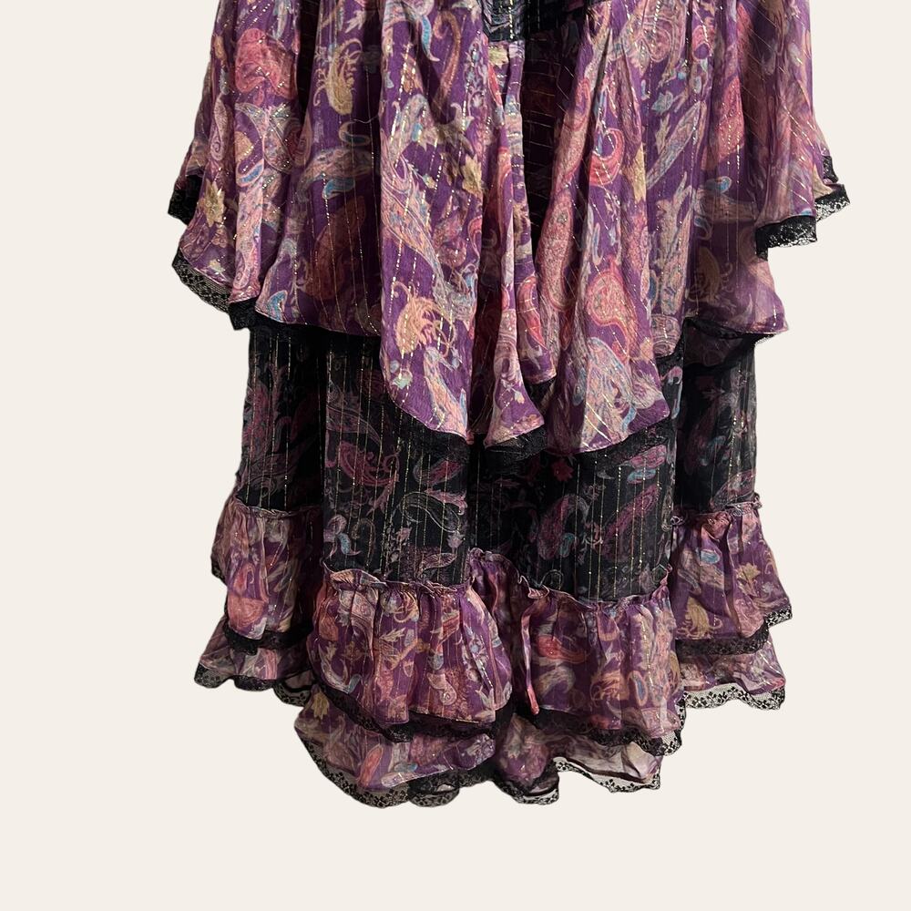 Rococo Sand Nott Sweetheart Tiered Metallic Purple Paisley Maxi Dress Size S - Picture 9 of 14